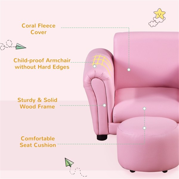 Kids Sofa Set with Footstool-Pink (Swiship-Ship)（Prohibited by WalMart）