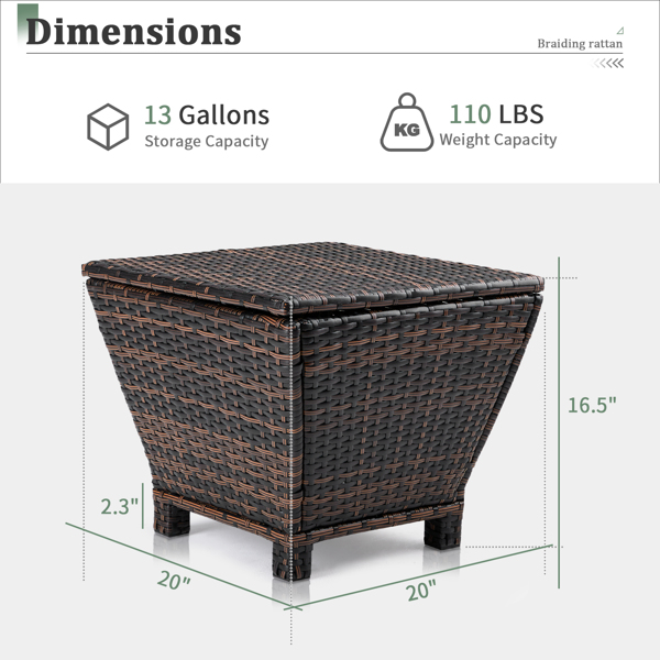 Outdoor PE Wicker Side Table with Storage, Small Patio Storage Bin Container for Hose Cushion Towel, Brown