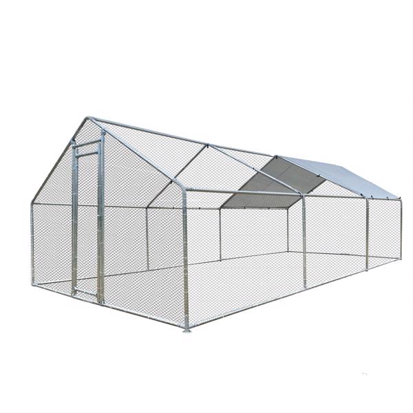 9.8'L x 19.7'W Large Chicken Coop Metal Chicken Run Walk-in Poultry Cage Spire-Shaped with Waterproof and Anti-Ultraviolet Cover and Lockable Door [Sale to Temu is Banned.Weekend can not be shipped, o