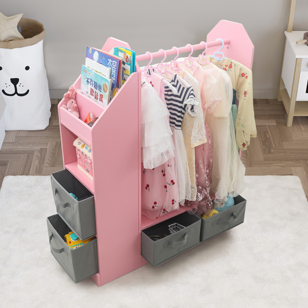Kids Costume Organizer、 Costume Rack、Kids Armoire、Open Hanging Armoire Closet with Mirror-PINK