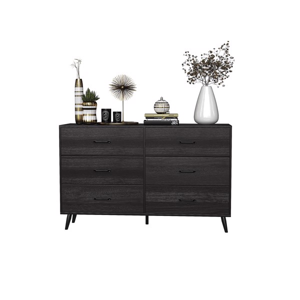 [] 3-Layer 6-Drawer Cabinet, Veneered Fabric Drawer Storage Cabinet, Black