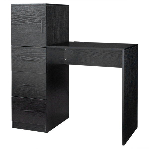 Black embossed particle board with melamine H-type 104.5*49*120cm, one door and three drawers, computer desk, 2 USBs, 2 power sockets