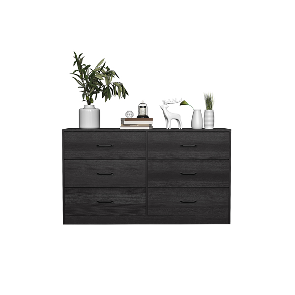 [] 3-Layer 6-Drawer Cabinet, Veneered Fabric Drawer Storage Cabinet, Black