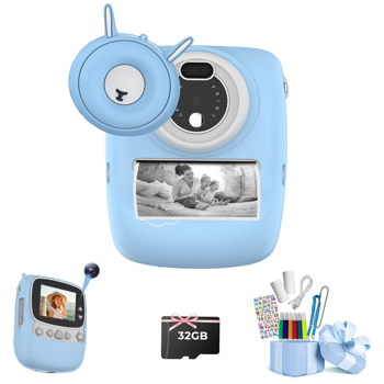 Kids Camera, 30MP Instant Camera WiFi 1080P Selfie Digital Camera 2.4 Inch with 32GB TF Card, Gift for Boys Girls, Blue