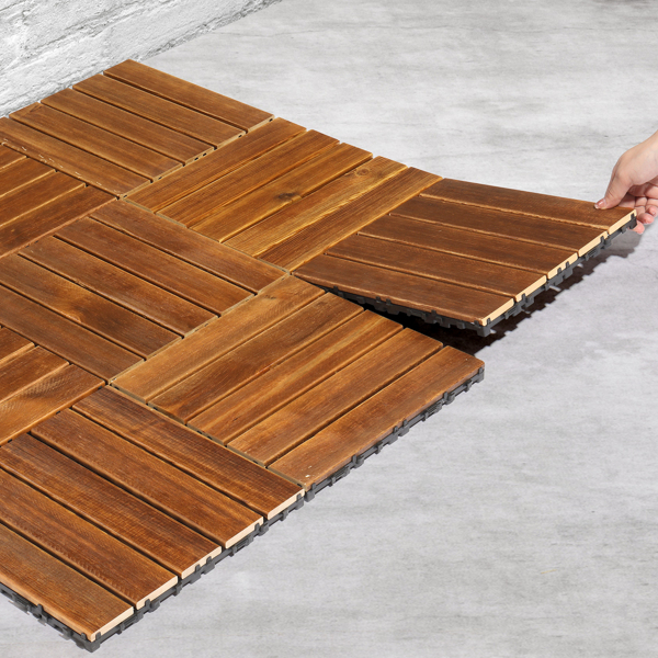 27pcs Wood Interlocking Deck Tiles 11.8"x11.8", Waterproof Flooring Tiles for Indoor and Outdoor, Patio Wood Flooring for Patio Porch Poolside Balcony Backyard, Stripe Pattern