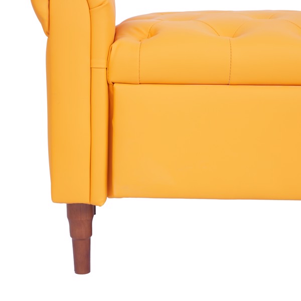 Orange, Multifunctional Storage Sofa Stool with Pu Leather Armrests