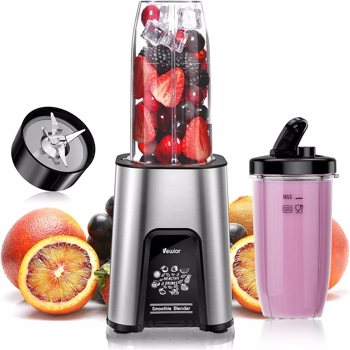 VEWIOR 1000W Smoothie Blender for Shakes and Smoothies, 11 Pieces Personal Blender for Kitchen, 2*23oz+10oz Blender Cups with To-Go Lids for Fruit Vegetables, Beans, Nuts, Spices(Shipment from FBA)