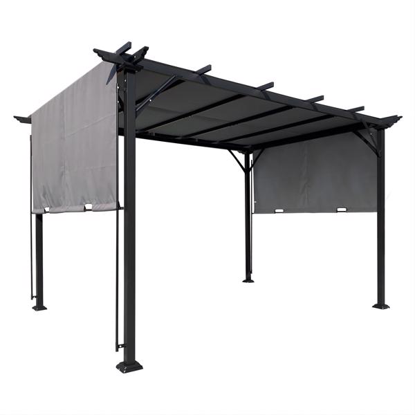 12 x 9.5 Ft Outdoor Pergola Patio Gazebo,Retractable Shade Canopy,Steel Frame Grape Gazebo,Sunshelter Pergola，Grey [Sale to Temu is Banned.Weekend can not be shipped, order with caution]