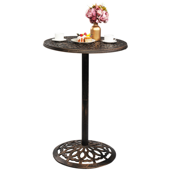 Outdoor Bistro Pub Table, Round Patio Bar Height Cocktail Table, Antique Bronze