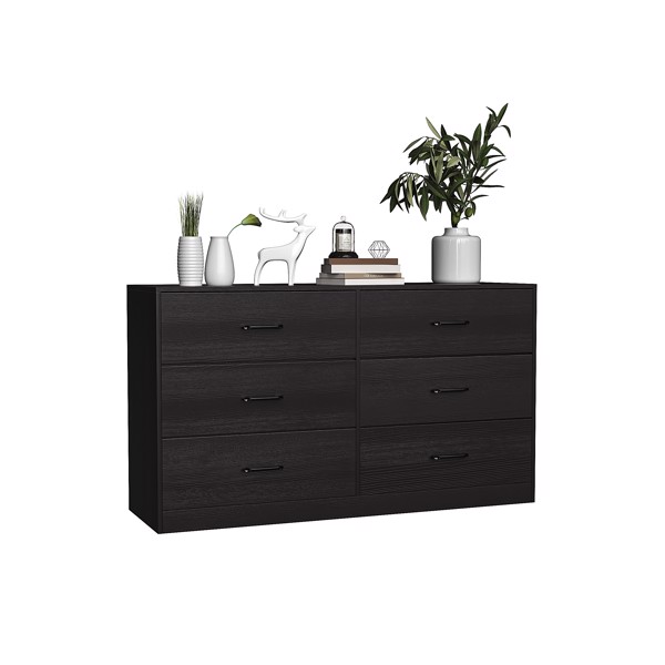 [] 3-Layer 6-Drawer Cabinet, Veneered Fabric Drawer Storage Cabinet, Black