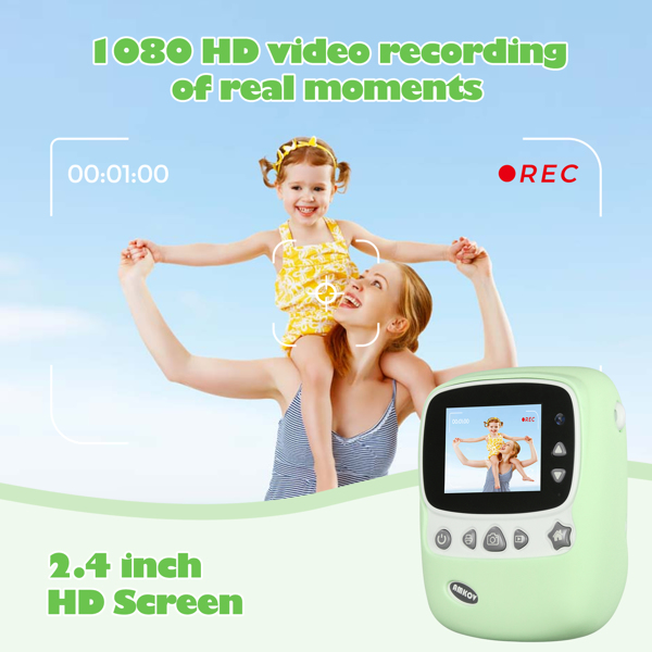 Kids Camera, 30MP Instant Camera WiFi 1080P Selfie Digital Camera 2.4 Inch with 32GB TF Card, Gift for Boys Girls, Green