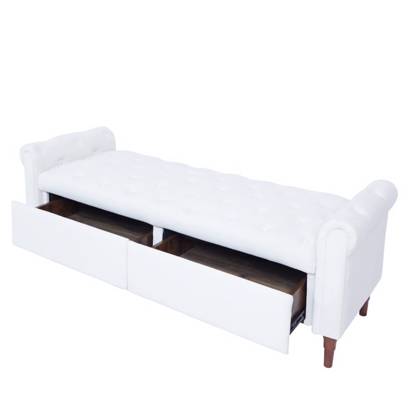 Beige, Multifunctional Storage Sofa Stool with Velvet Armrests
