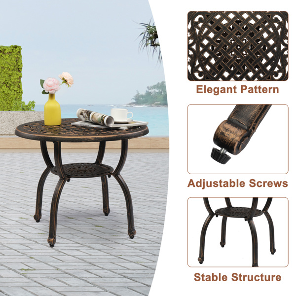 Cast Aluminum Outdoor Side Table, Anti-Rust Outdoor Round End Table, Patio Coffee Bistro Table for Indoor Garden Porch Balcony, Antique Bronze