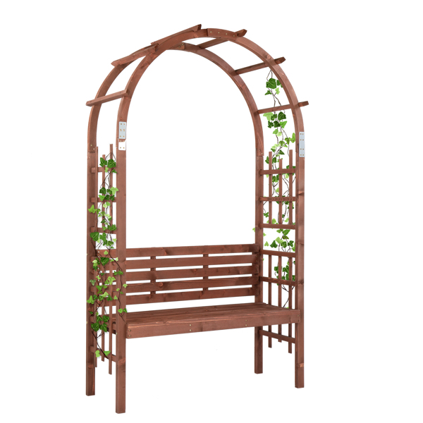6.8FT Wooden Arch with Bench for 2 People, Garden Arbor Trellis for Climbing Plant, Outdoor Garden Lawn Backyard Patio Decor, Dark Brown