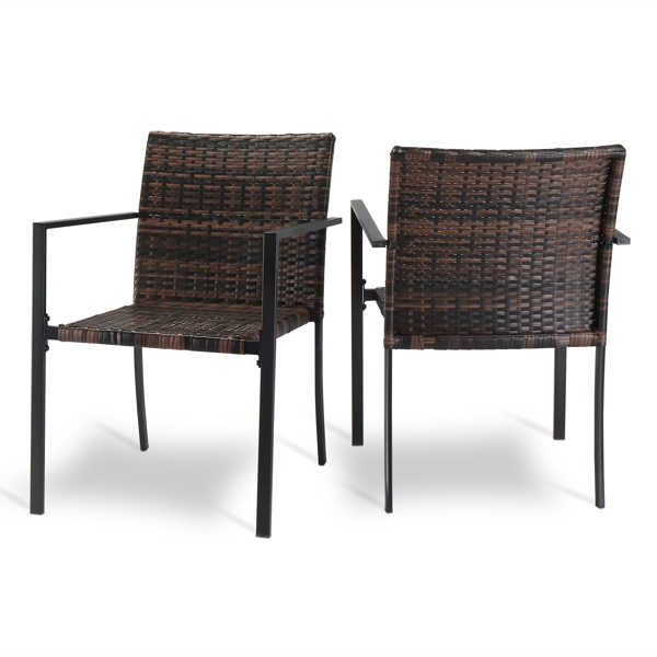 Set of 2 Stackable Outdoor Wicker Patio Dining Chairs, All-Weather Firepit Armchair with Armrests, Steel Frame for Patio Deck Garden Yard, Brown