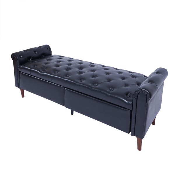 Black, Multifunctional Storage Sofa Stool with Pu Leather Armrests