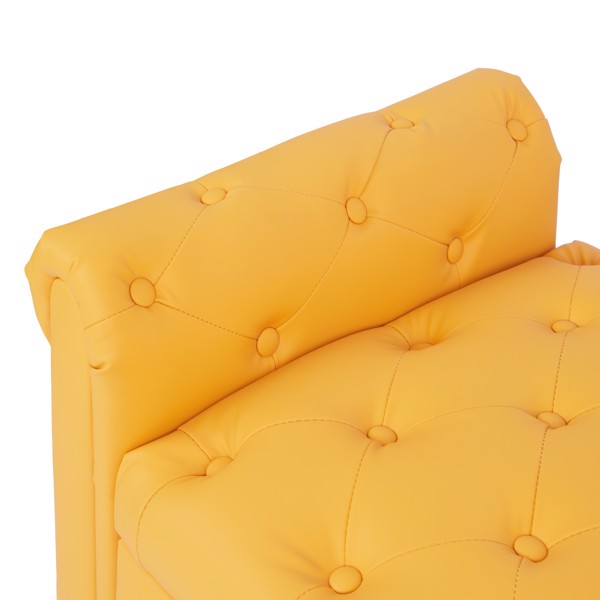 Orange, Multifunctional Storage Sofa Stool with Pu Leather Armrests