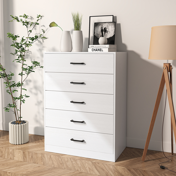 [FCH] 5-Drawer Cabinet, Veneered Fabric Drawer Storage Cabinet, White