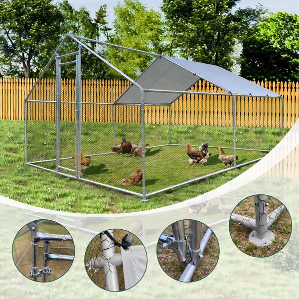 9.8'L x 13.1'W Large Chicken Coop Metal Chicken Run Walk-in Poultry Cage Spire-Shaped with Waterproof and Anti-Ultraviolet Cover and Lockable Door [Sale to Temu is Banned.Weekend can not be shipped, o