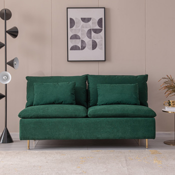 Modern Armless Loveseat Couch,Armless Settee Bench,Emerald Cotton Linen-59.8\\'\\' 