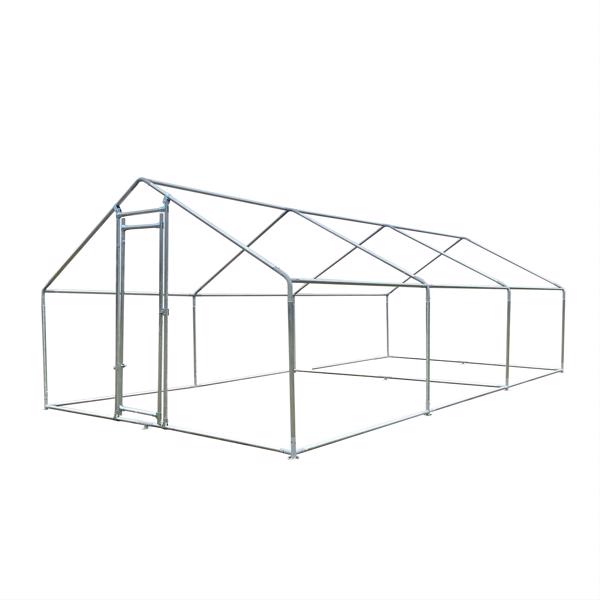 9.8'L x 19.7'W Large Chicken Coop Metal Chicken Run Walk-in Poultry Cage Spire-Shaped with Waterproof and Anti-Ultraviolet Cover and Lockable Door [Sale to Temu is Banned.Weekend can not be shipped, o