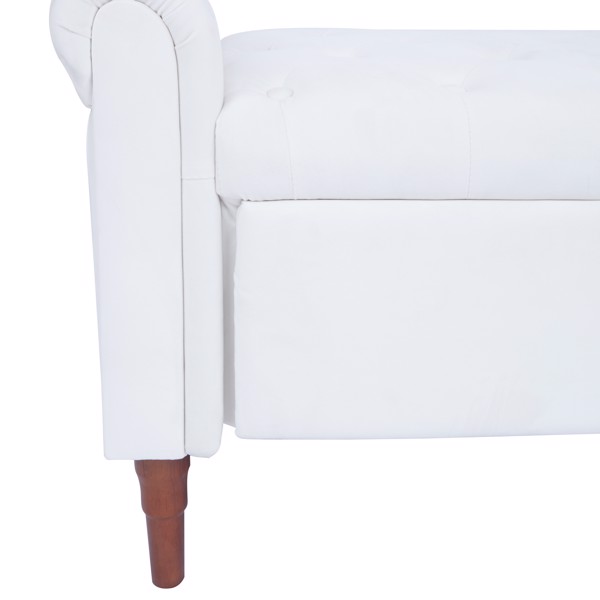 Beige, Multifunctional Storage Sofa Stool with Velvet Armrests