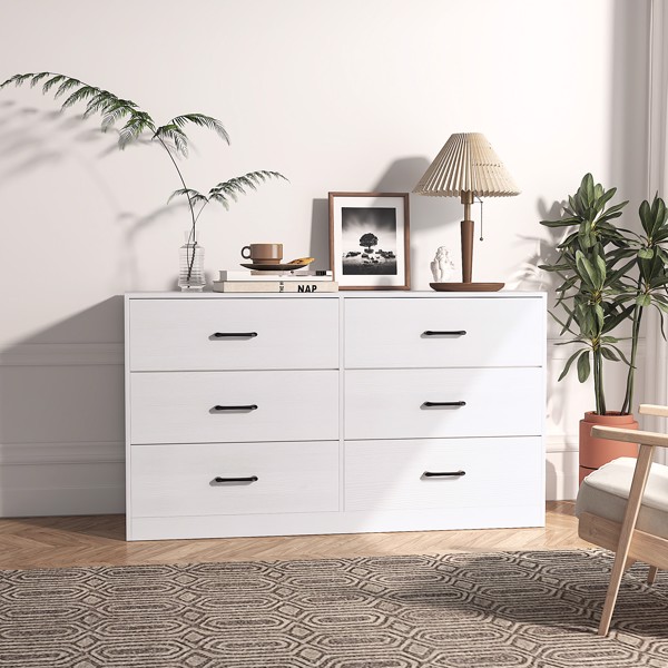 [FCH] 3-Layer 6-Drawer Cabinet, Veneered Fabric Drawer Storage Cabinet, White