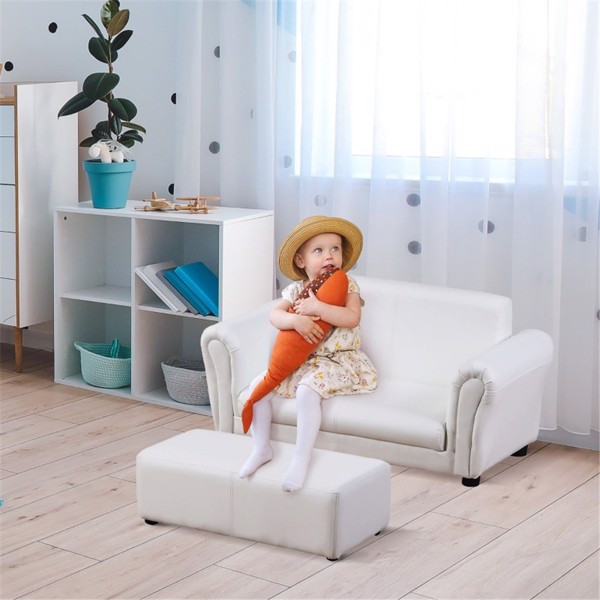 Kids Sofa Set with Footstool-White (Swiship-Ship)（Prohibited by WalMart）