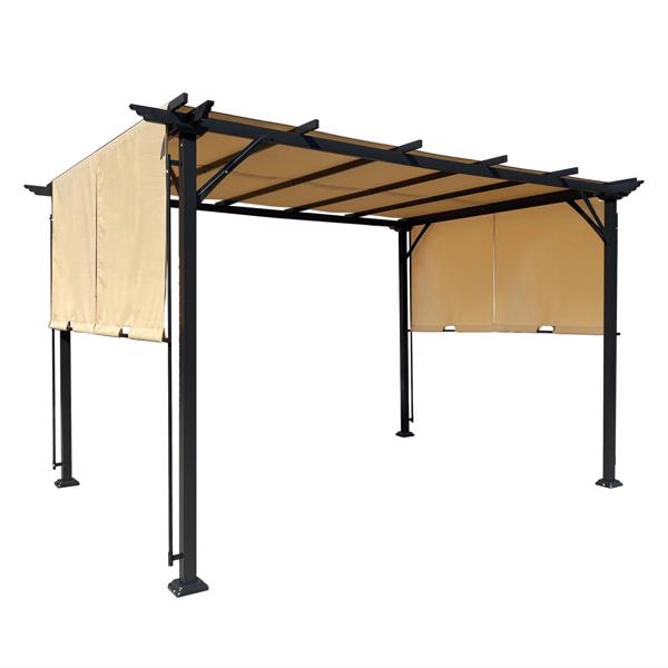 12 x 9.5 Ft Outdoor Pergola Patio Gazebo,Retractable Shade Canopy,Steel Frame Grape Gazebo,Sunshelter Pergola，Khaki [Sale to Temu is Banned.Weekend can not be shipped, order with caution]