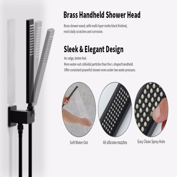 Male NPT Tub Faucet with Hand Shower, Matte Black Waterfall Bathtub Shower Faucet Set, Wall Mount Tub Shower System with Solid Brass Rough-in Valve Shower Trim Kit[Unable to ship on weekends, please p