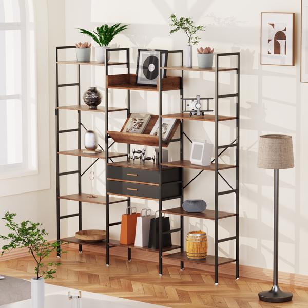 Triple Wide 5 Tier Bookshelf,Tall Bookcase with 14 Open Display Shelves