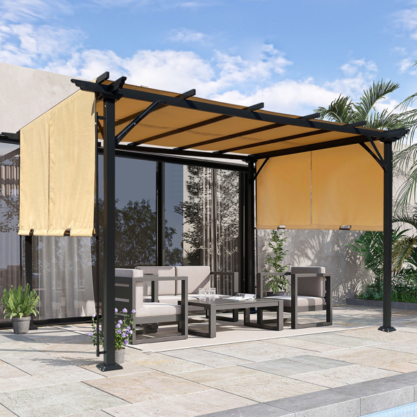 12 x 9.5 Ft Outdoor Pergola Patio Gazebo,Retractable Shade Canopy,Steel Frame Grape Gazebo,Sunshelter Pergola，Khaki [Sale to Temu is Banned.Weekend can not be shipped, order with caution]