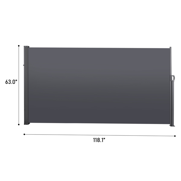 118" x 63" Retractable Side Screen Awning, UV Resistant and Waterproof Patio Privacy Screen,Dark Grey [Sale to Temu is Banned.Weekend can not be shipped, order with caution]