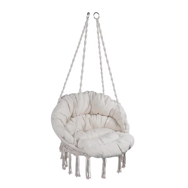 Hammock Chair Macrame Swing Max 330 Lbs Hanging Cotton Rope Hammock Swing Chair for Indoor and Outdoor with Cushion ,Beige [Sale to Temu is Banned.Weekend can not be shipped, order with caution]