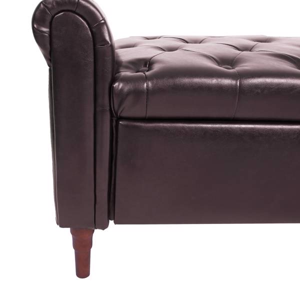 Brown, Multifunctional Storage Sofa Stool with Pu Leather Armrests