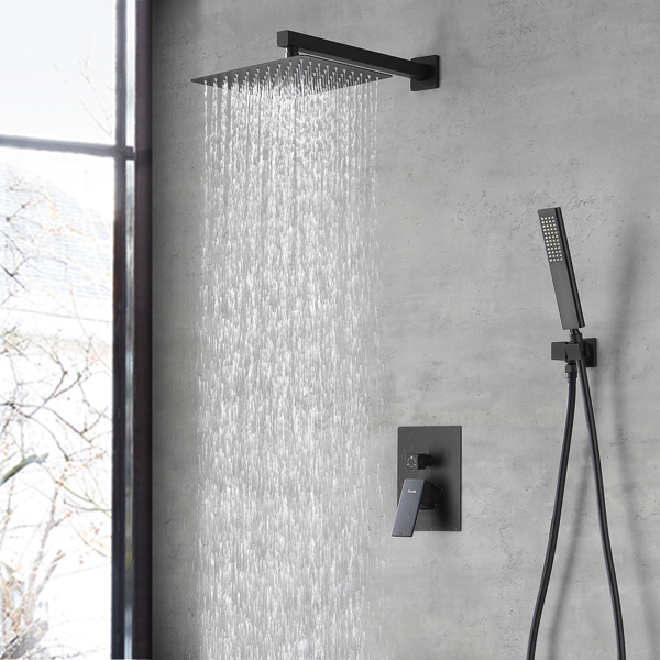 Male NPT Matte Black Shower System, Shower Faucet Set for Bathroom Shower Fixtures with 12 Inch Rain Shower Head and Handheld (Pressure Balance Shower Trim Valve Kit Included)[Unable to ship on weeken