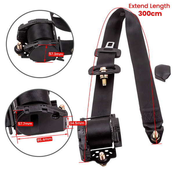 Pair Retractable Adjustable Shoulder Seat Belt Universal 3 Point Safety Belts 