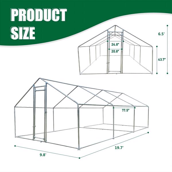 9.8'L x 19.7'W Large Chicken Coop Metal Chicken Run Walk-in Poultry Cage Spire-Shaped with Waterproof and Anti-Ultraviolet Cover and Lockable Door [Sale to Temu is Banned.Weekend can not be shipped, o