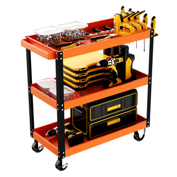 3-Tier Rolling Tool Cart, Mechanic Tool Cart with Side Pegboard kit and Lockable System, Heavy Duty Tool Cart on Wheels for Garage, Warehouse, Repair Shop, Workshop, 330lbs Capacity