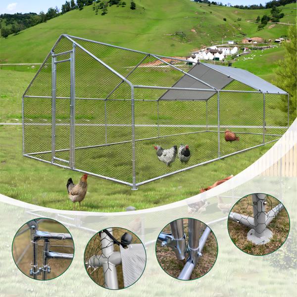 9.8'L x 19.7'W Large Chicken Coop Metal Chicken Run Walk-in Poultry Cage Spire-Shaped with Waterproof and Anti-Ultraviolet Cover and Lockable Door [Sale to Temu is Banned.Weekend can not be shipped, o