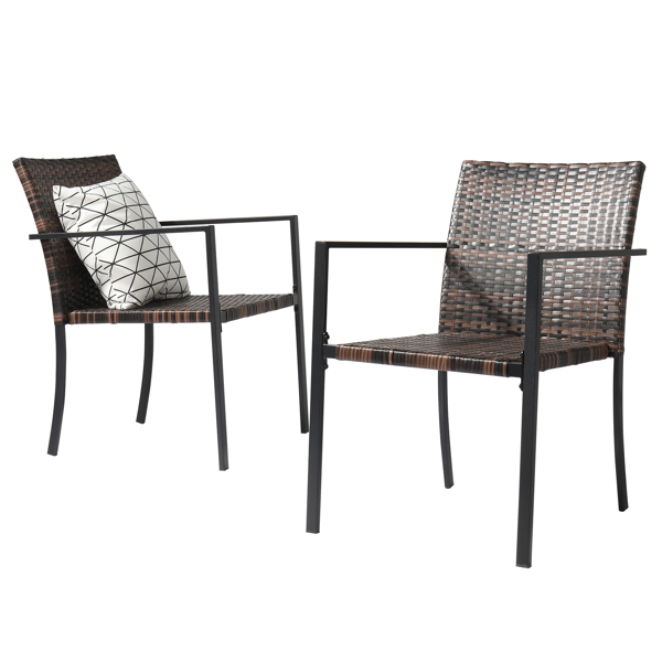 Set of 2 Stackable Outdoor Wicker Patio Dining Chairs, All-Weather Firepit Armchair with Armrests, Steel Frame for Patio Deck Garden Yard, Brown