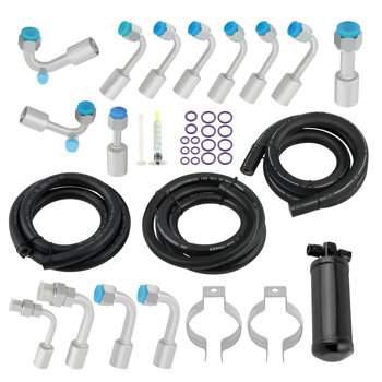 134a A/C AC Air Conditioning Hose & Fittings & O-Ring Kit with Black Drier