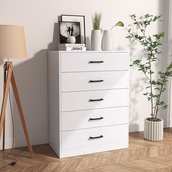 [FCH] 5-Drawer Cabinet, Veneered Fabric Drawer Storage Cabinet, White