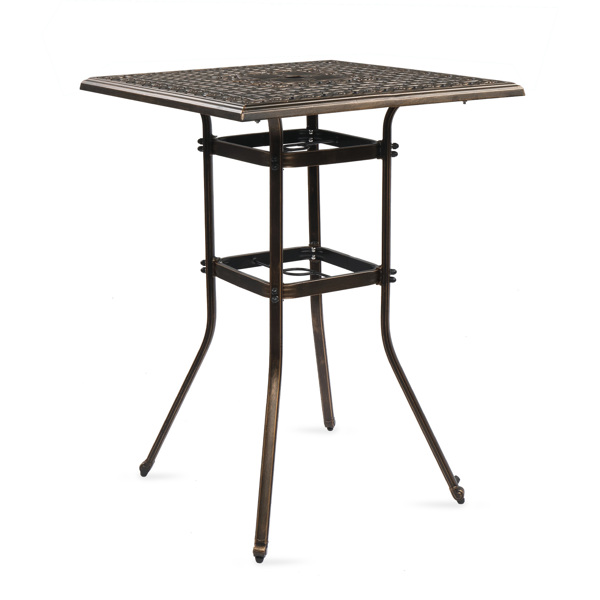 Patio Bar Height Table, All-Weather Cast Aluminium Square Bar Bistro Table with 2" Umbrella Hole, Outdoor Tall Table for Porch Balcony Backyard Garden, Antique Bronze 