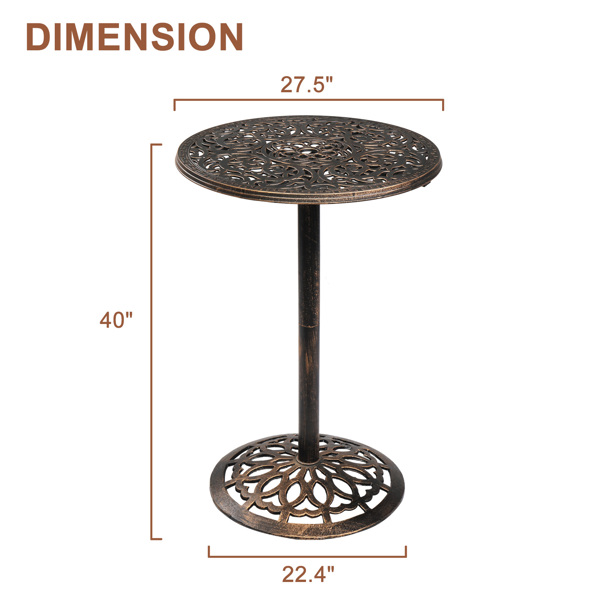 Outdoor Bistro Pub Table, Round Patio Bar Height Cocktail Table, Antique Bronze