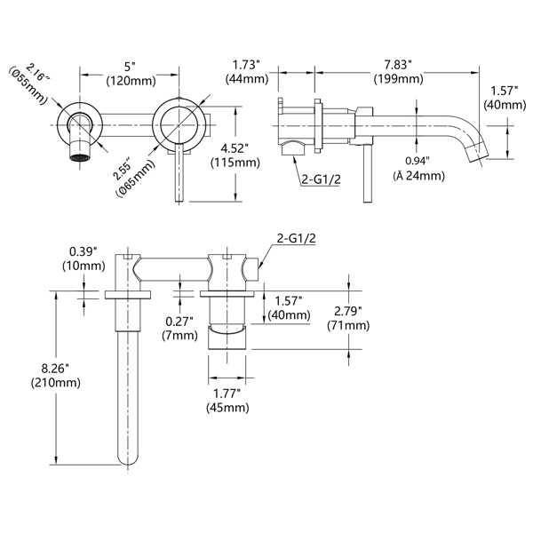 Wall Mount Faucet for Bathroom Sink or Bathtub, Single Handle 2 Holes Brass Rough-in Valve Included, Brushed Nickel[Unable to ship on weekends, please place orders with caution]