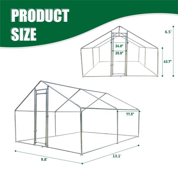 9.8'L x 13.1'W Large Chicken Coop Metal Chicken Run Walk-in Poultry Cage Spire-Shaped with Waterproof and Anti-Ultraviolet Cover and Lockable Door [Sale to Temu is Banned.Weekend can not be shipped, o