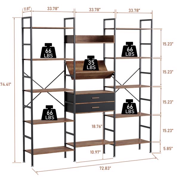 Triple Wide 5 Tier Bookshelf,Tall Bookcase with 14 Open Display Shelves