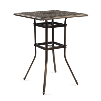 Patio Bar Height Table, All-Weather Cast Aluminium Square Bar Bistro Table with 2\\" Umbrella Hole, Outdoor Tall Table for Porch Balcony Backyard Garden, Antique Bronze 