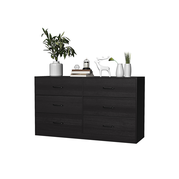 [] 3-Layer 6-Drawer Cabinet, Veneered Fabric Drawer Storage Cabinet, Black